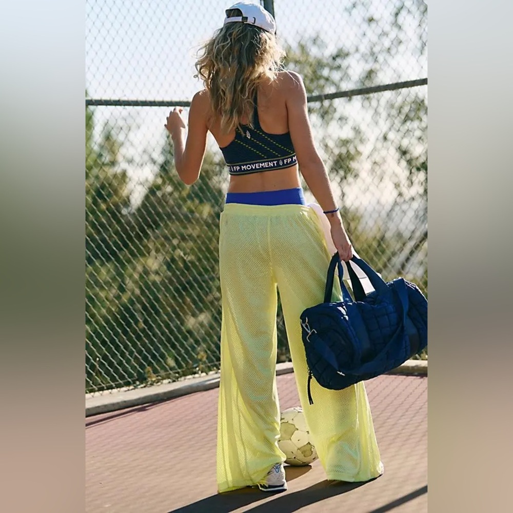 FREE PEOPLE Overtime Wide Leg Mesh Pants in Dour Citrus NWOT - Picture 6 of 11